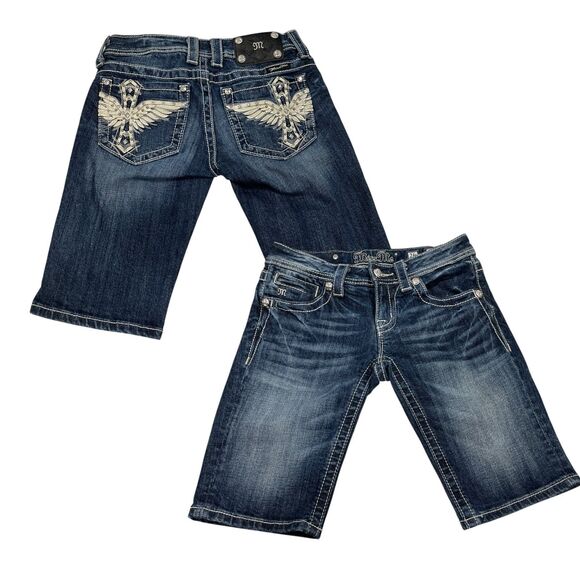 Miss Me Bermuda Jean Shorts Size 26 Embellished Cross Wing Pockets - Picture 12 of 12